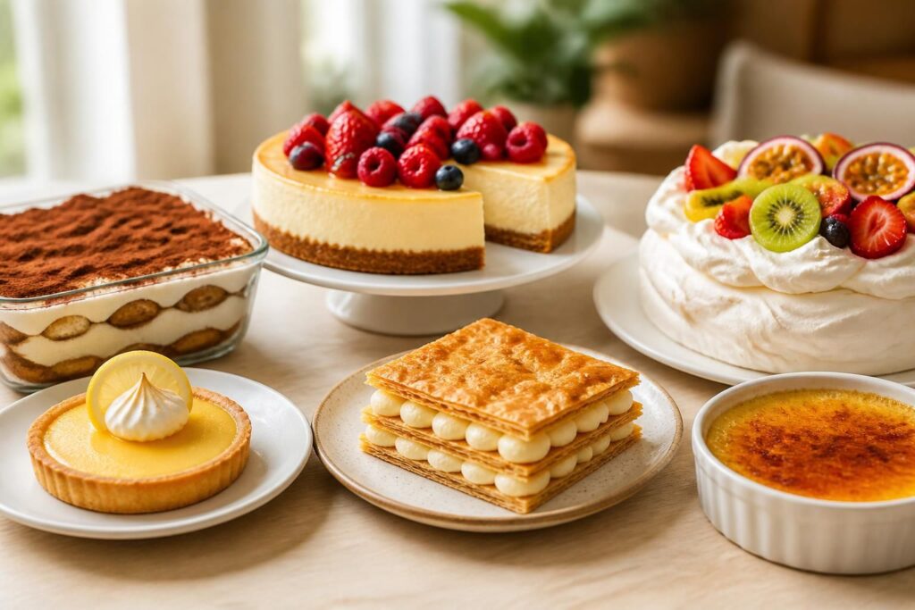 découvrez une sélection gourmande de desserts du monde : tiramisu italien, cheesecake onctueux, pavlova aérienne et autres grands classiques incontournables.