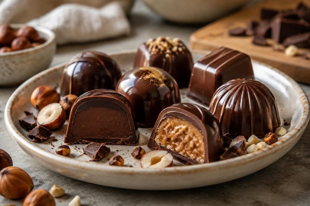 découvrez comment réaliser des bonbons de chocolat fourrés maison, avec des ganaches onctueuses et un praliné gourmand.
