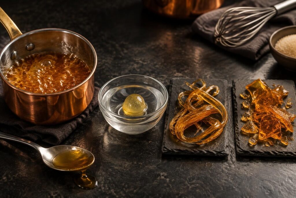 découvrez les stades du sucre cuit, du petit boulé au grand cassé : températures, textures et conseils pour réussir vos caramels, nougats et confiseries.